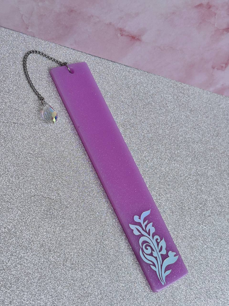 Pink bookmark with flowers